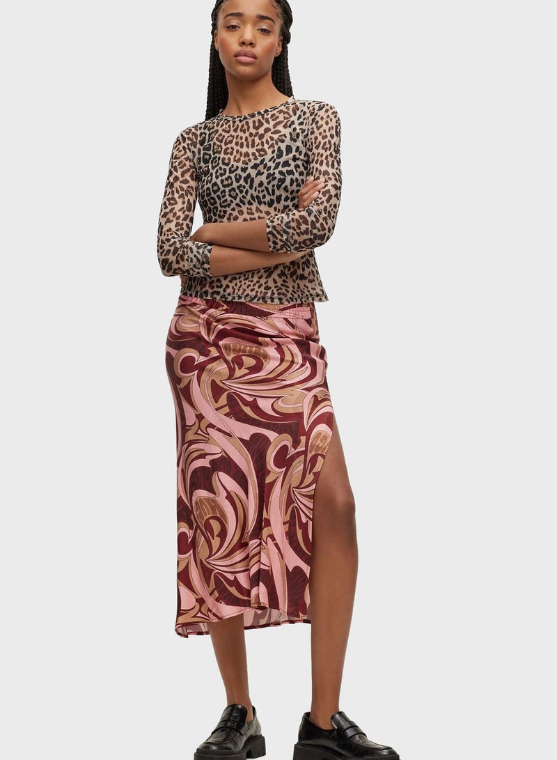 Side Slit Printed Skirt