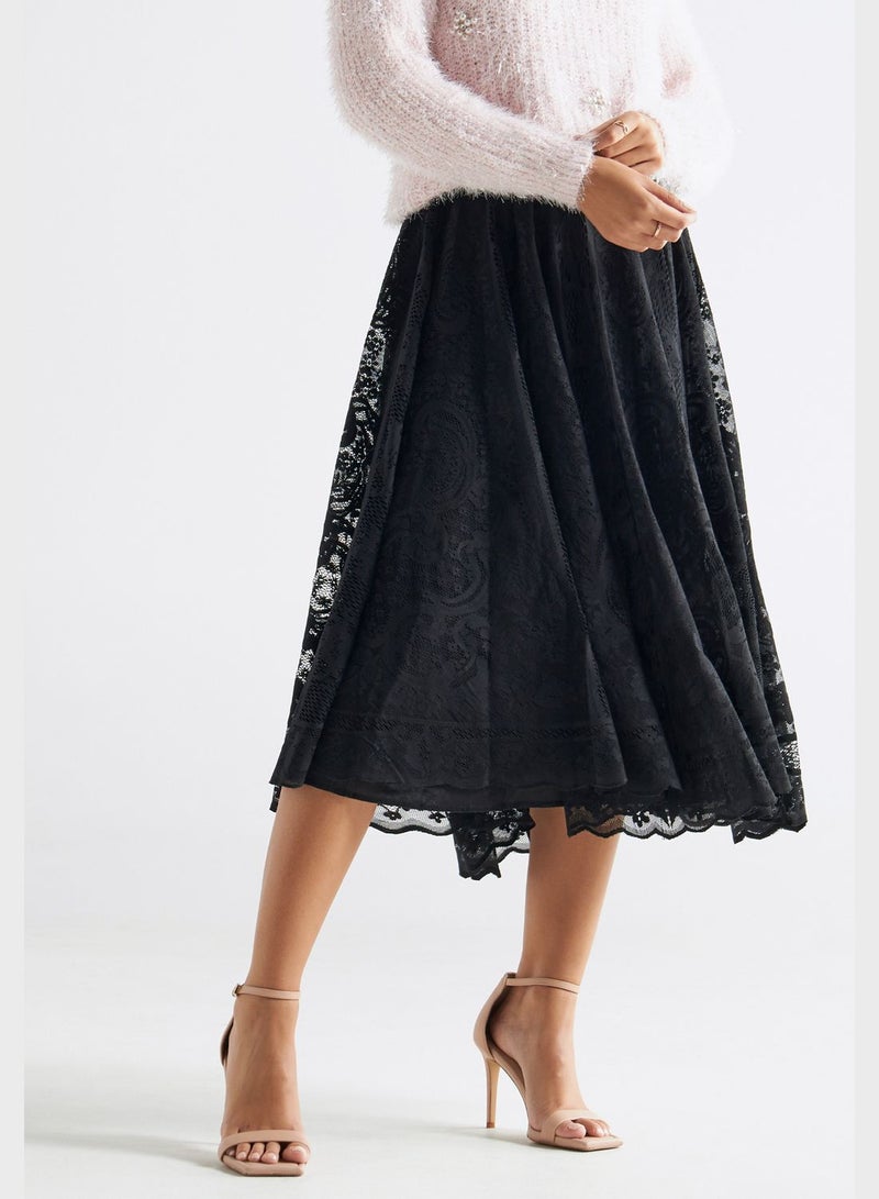 Lace Detail High Waist Skirt