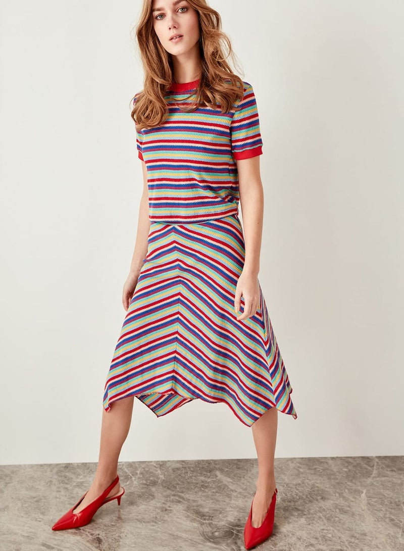 Asymmetric Striped Skirt