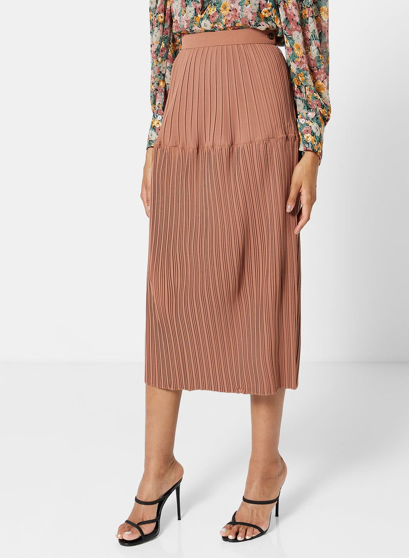 Industry Pleated Midi Skirt Brown