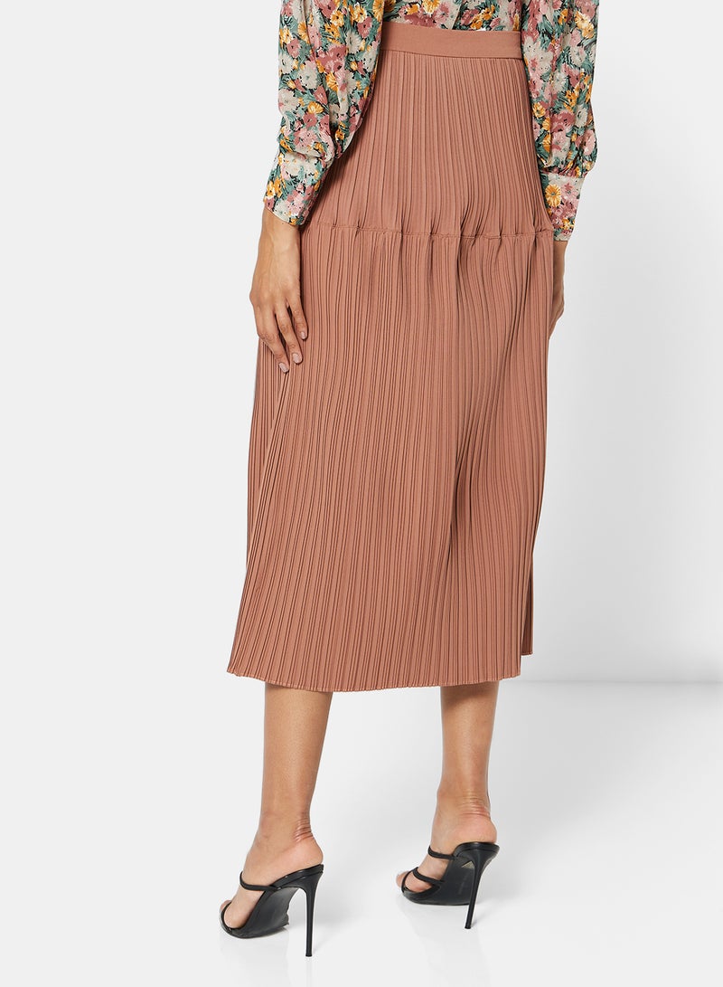 Industry Pleated Midi Skirt Brown