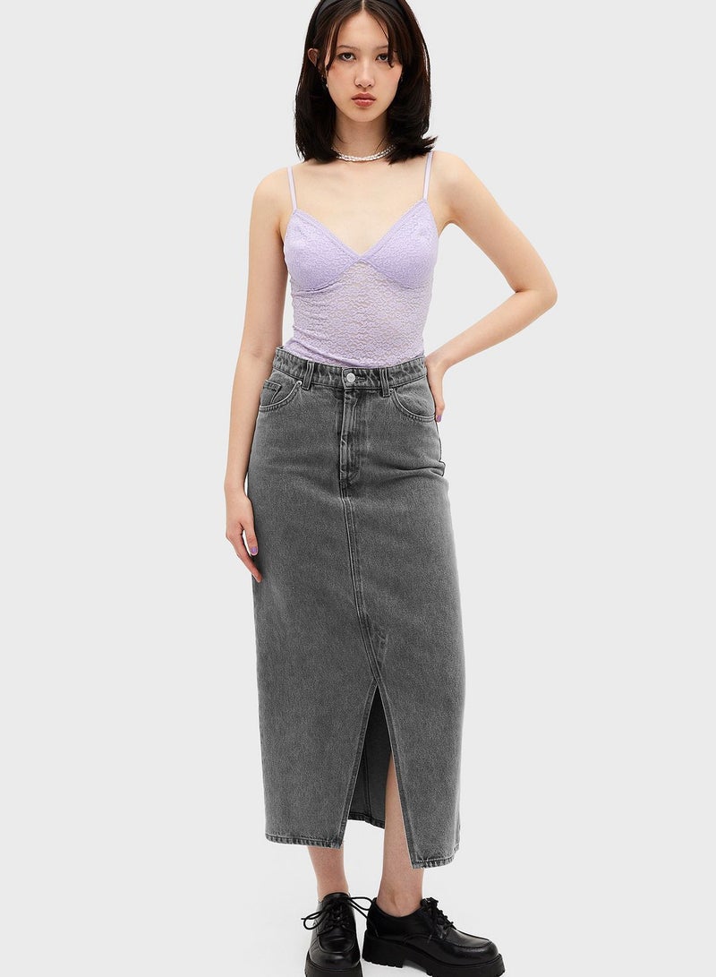 Front Slit Denim Skirt