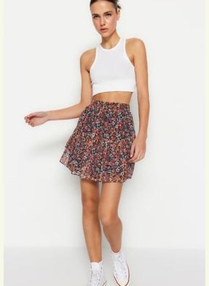 Multi Color Mini Lined Flounce Chiffon Woven Skirt TWOAW21ET0410