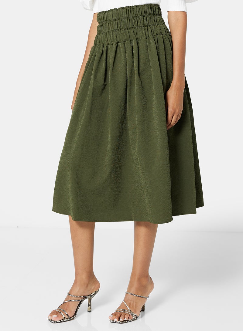 Shirred Midi Skirt Green