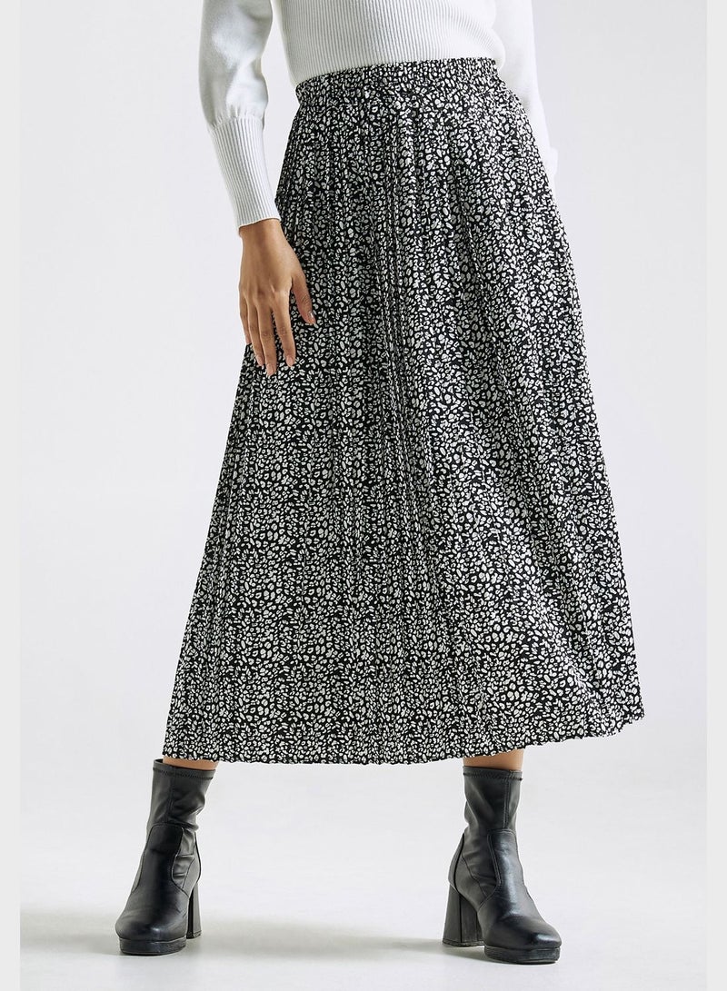 Printed Pleated High Waist Skirt