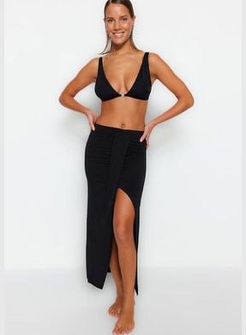 Black Maxi Knitted Skirt With Slit TBESS23ET00021