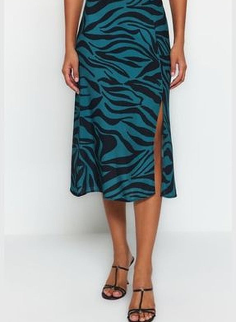 Oil Slit Viscose Fabric Animal Print Midi Skirt TWOAW22ET0447
