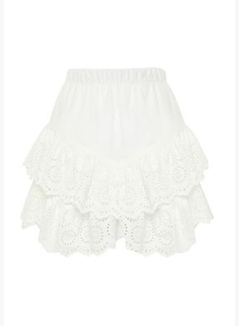 White*002 Plain Mini Knitted 100% Cotton Skirt