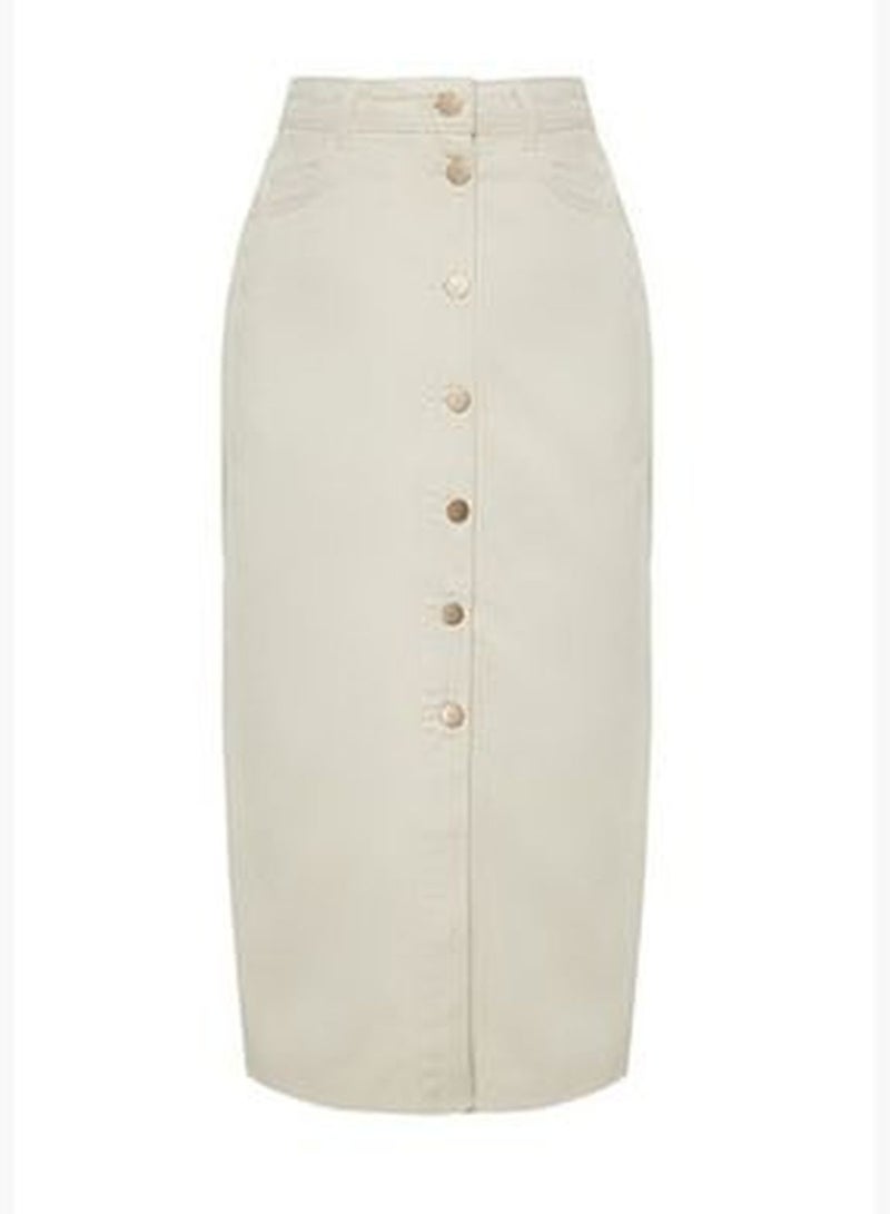 Ecru Button Detailed High Waist Denim Skirt TWOSS23ET00359