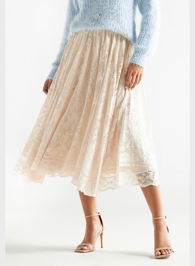 Lace Detail High Waist Skirt