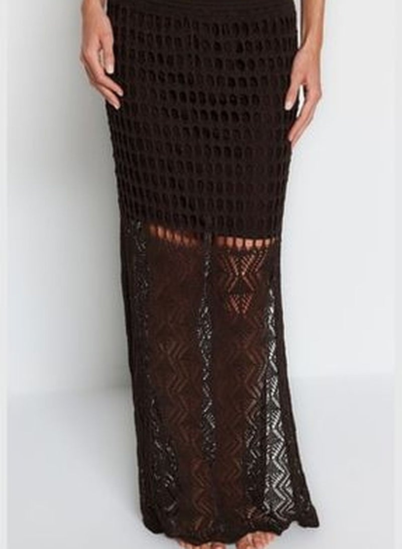 Brown Maxi Knitwear Skirt TBESS23ET00040