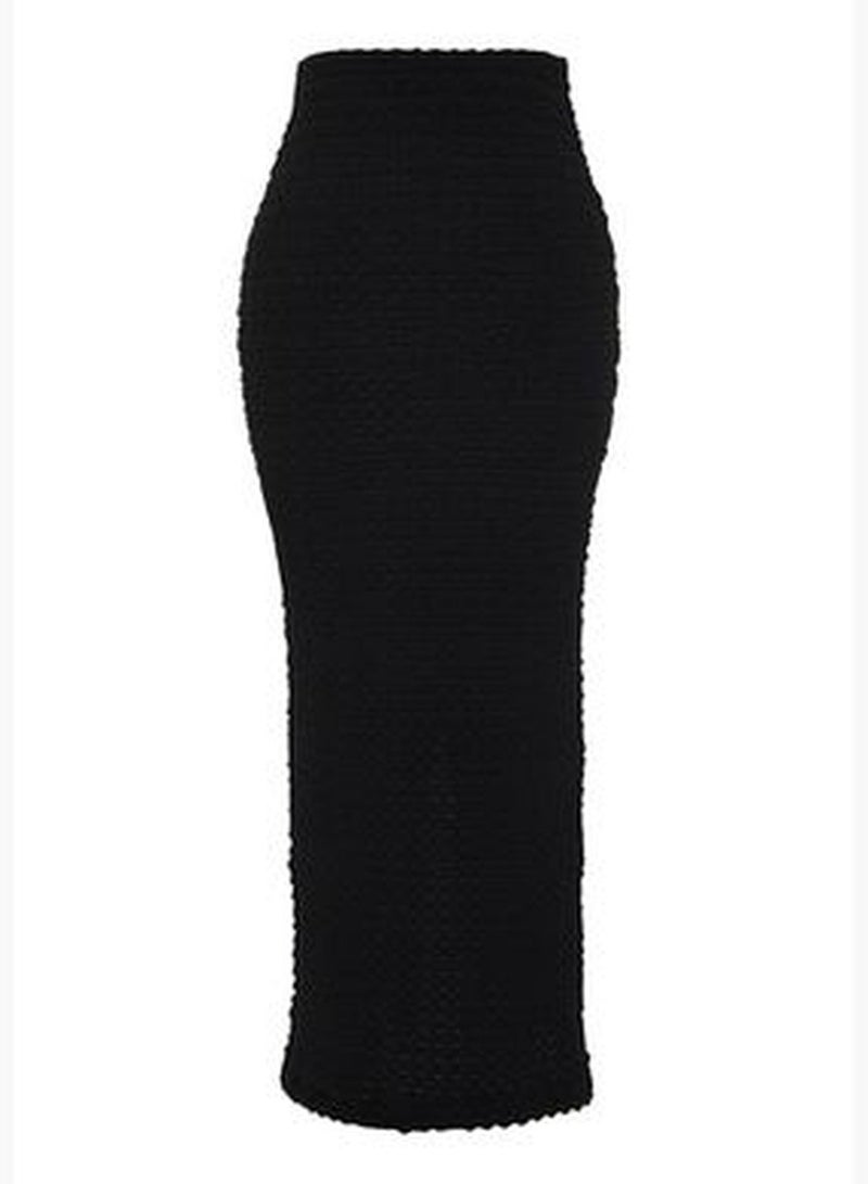 Black Textured Fabric Pencil Maxi Skirt TWOSS24ET00032
