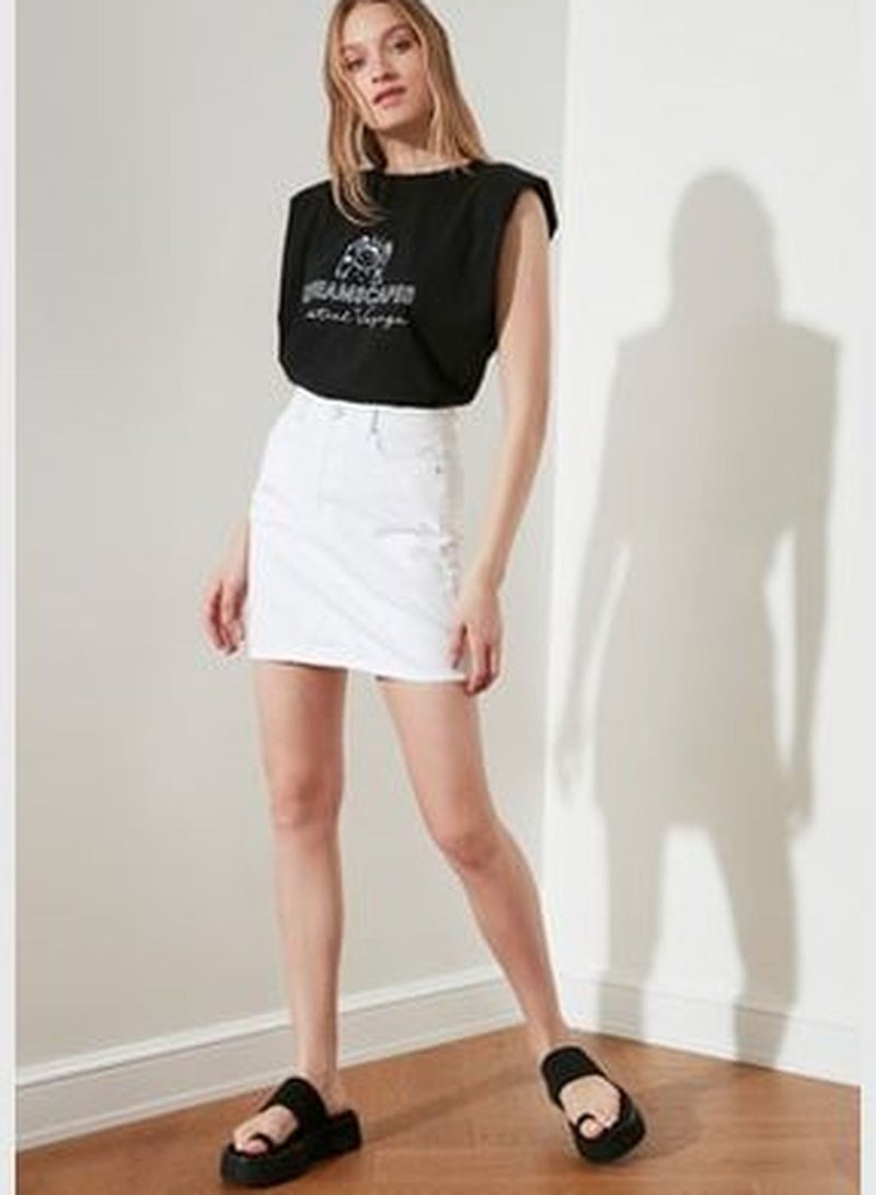 White Basic High Waist Mini Denim Skirt TWOSS20ET0492