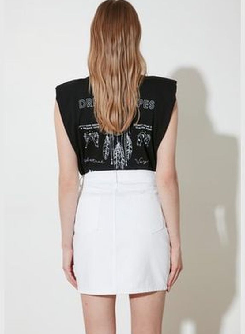 White Basic High Waist Mini Denim Skirt TWOSS20ET0492