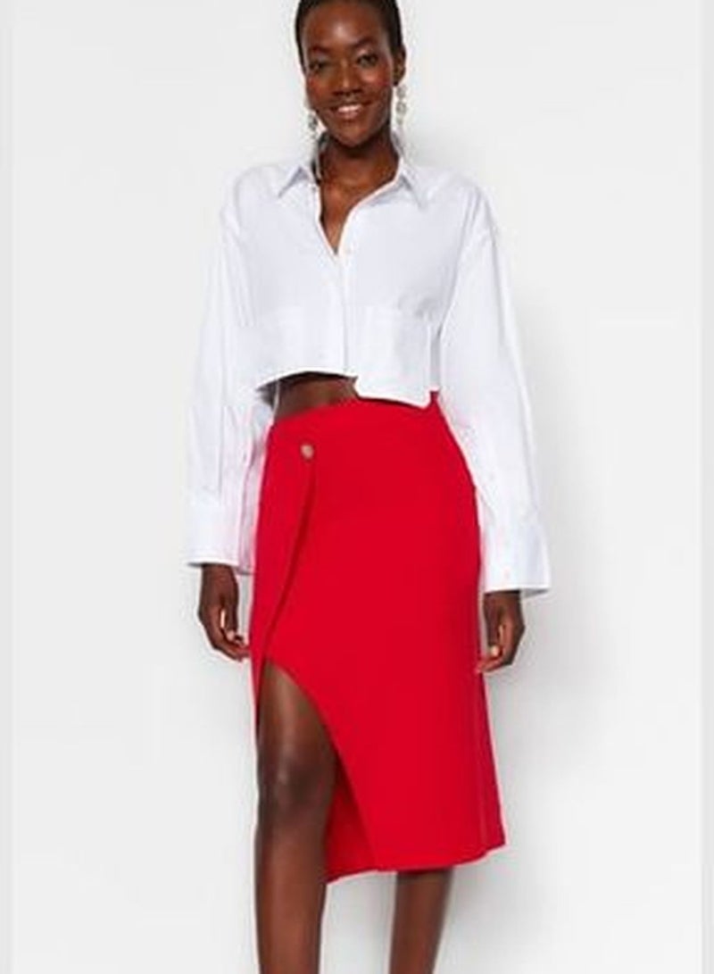 Red Woven Skirt with a Slit TWOAW24ET00200