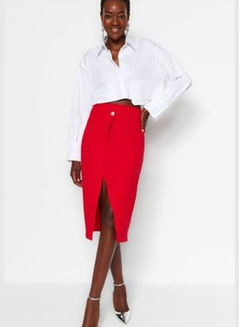 Red Woven Skirt with a Slit TWOAW24ET00200