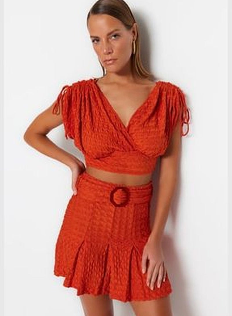 Tile Belt Mini Knitted Skirt With Ruffles TBESS23ET00025