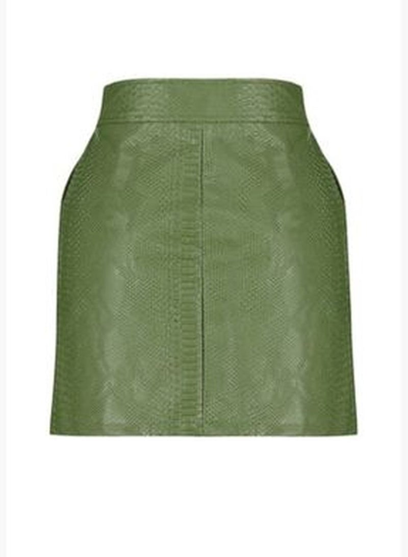 Khaki Premium High Quality A-Line Faux Leather Mini Weave Skirt TWOAW22ET0480