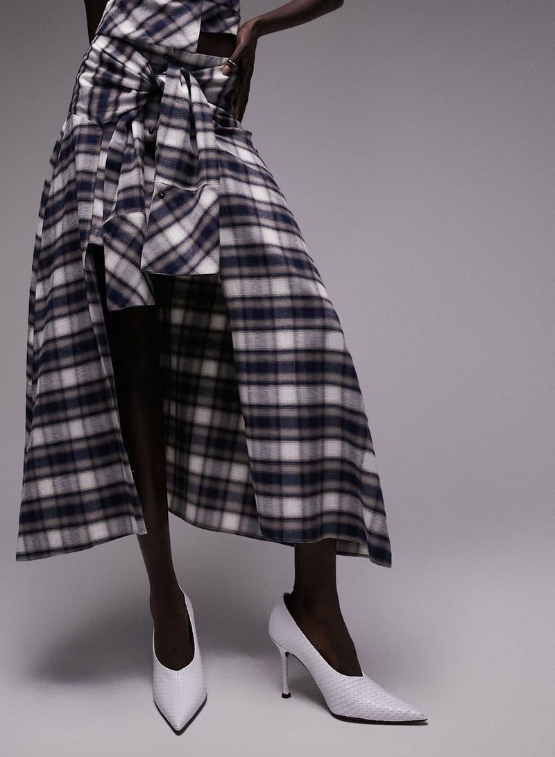 Checked Knot Detail Maxi Skirt