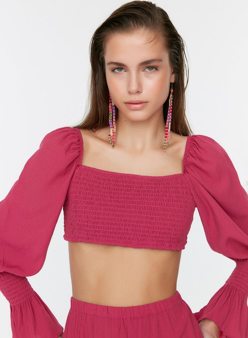 Puff Sleeve Shirred Crop Top & Shorts Set