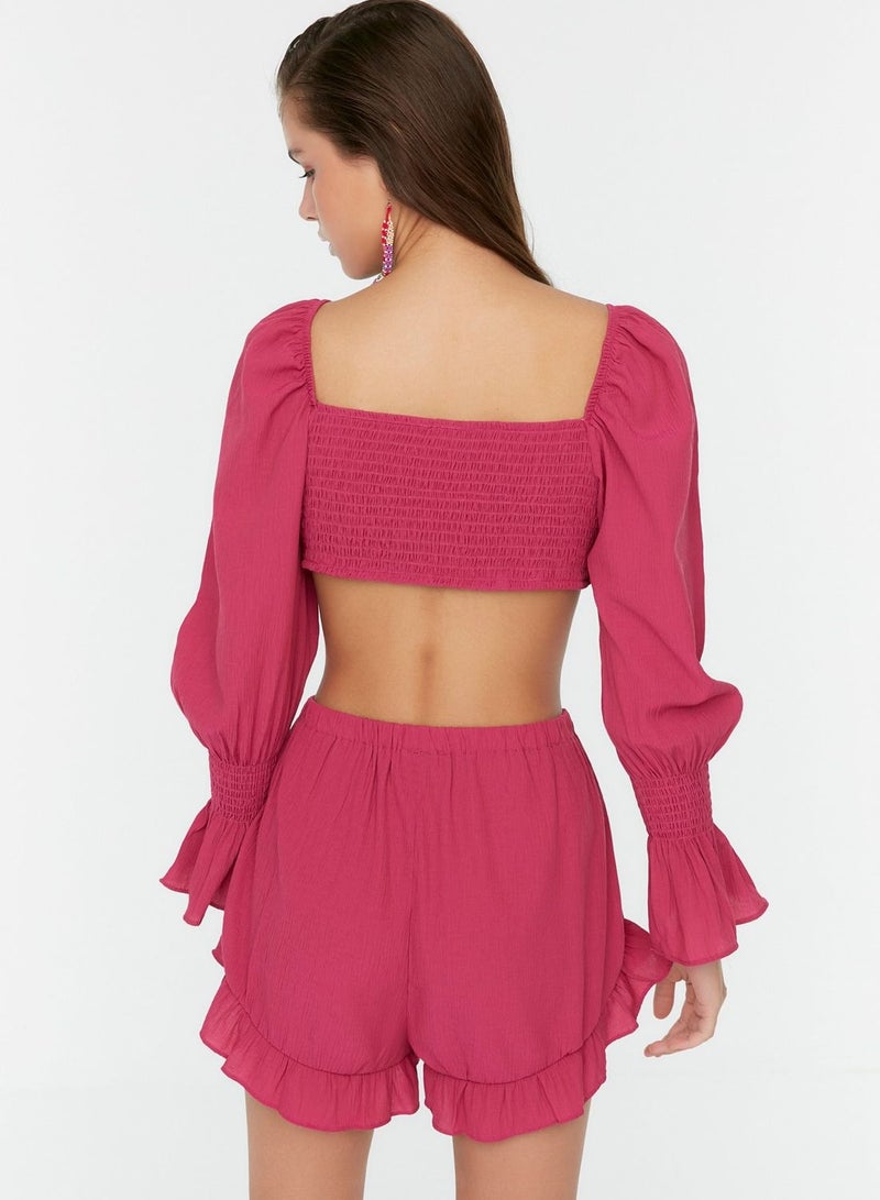 Puff Sleeve Shirred Crop Top & Shorts Set