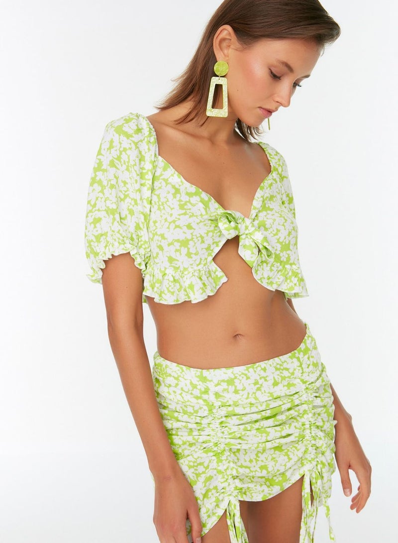 Floral Printed Ruffle Crop Top & Skirts Set