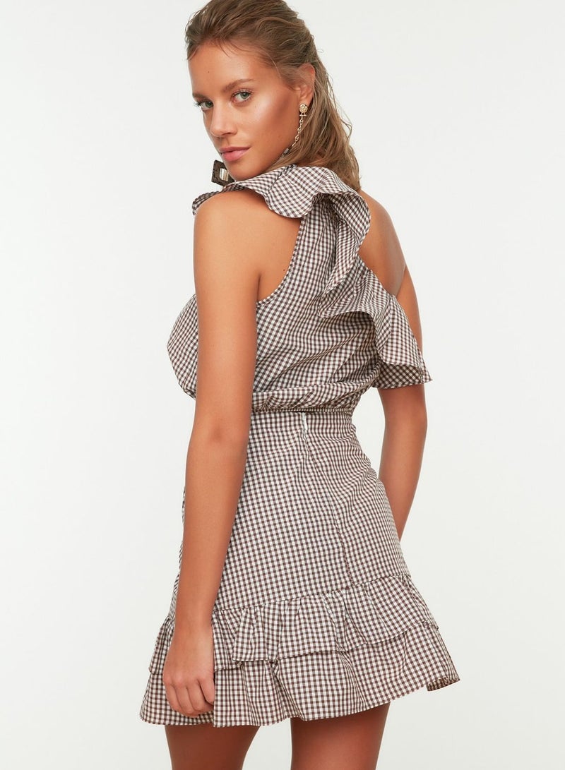 Ruffle Detail Checked Crop Top & Skirt Set