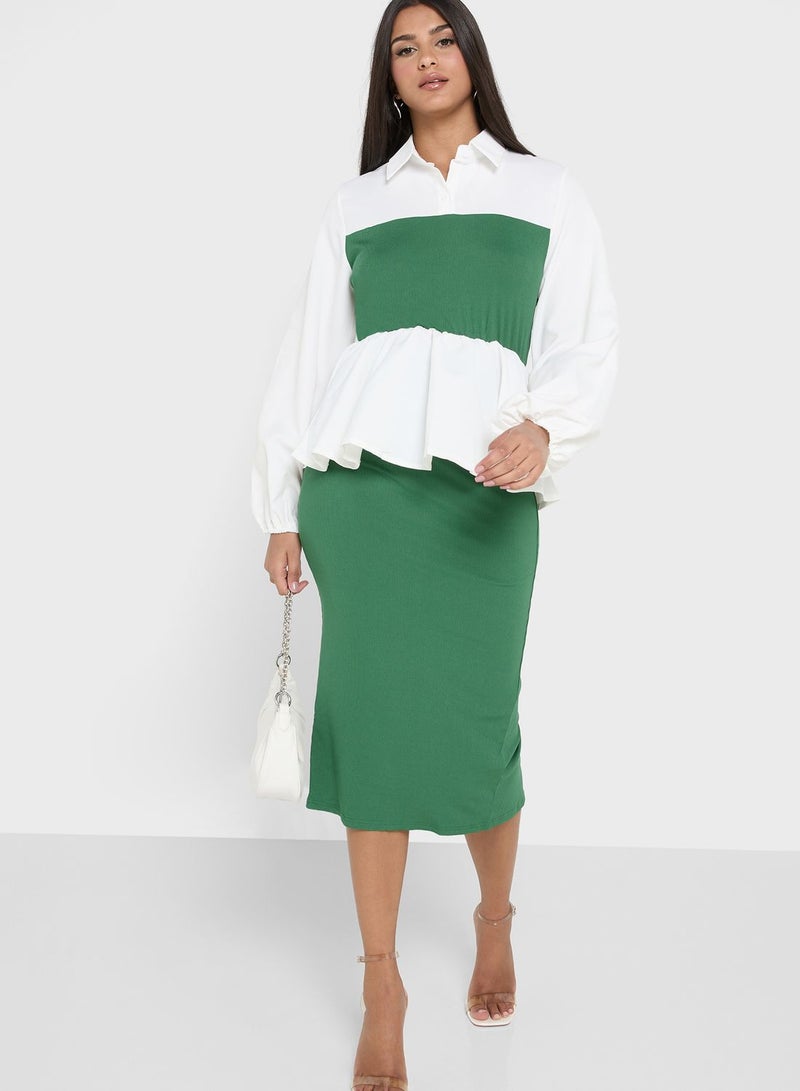Colorblock Top And Skirt Set