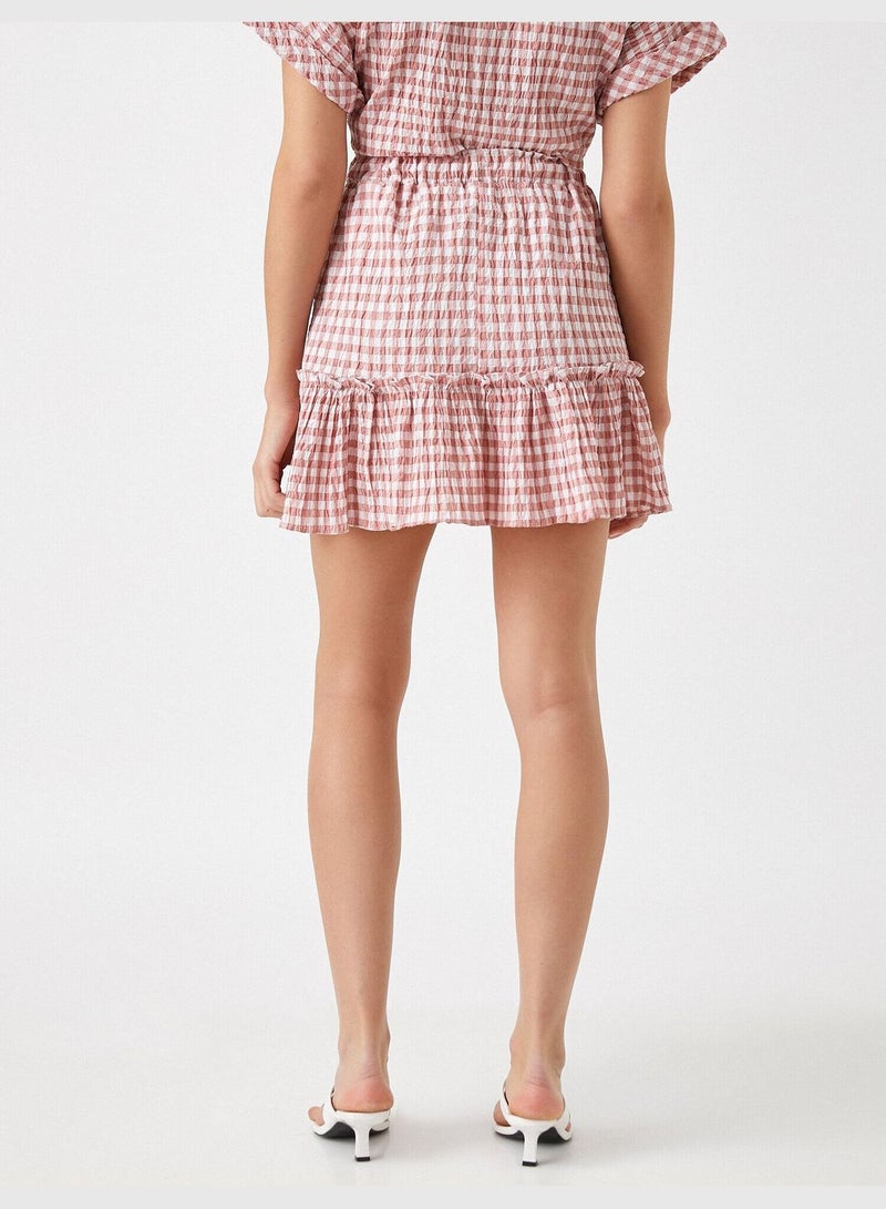 Elastic Waist Frill Mini Check Skirt