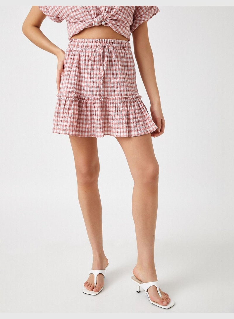 Elastic Waist Frill Mini Check Skirt