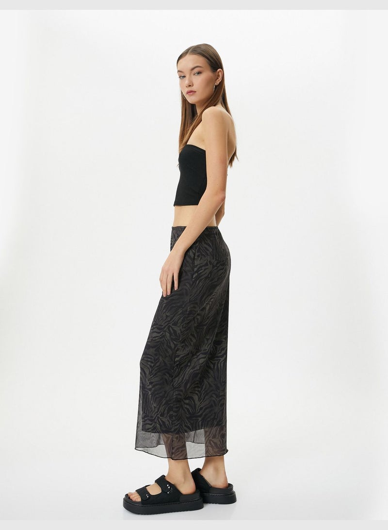 Midi Tulle Skirt Animal Printed Lined Standard Waist