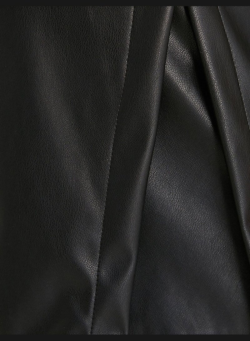 Faux Leather Mini Skirt Slit Detail