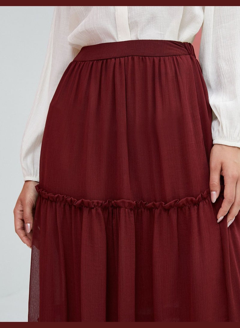 High Rise Elastic Waist Voluminous Midi Skirt