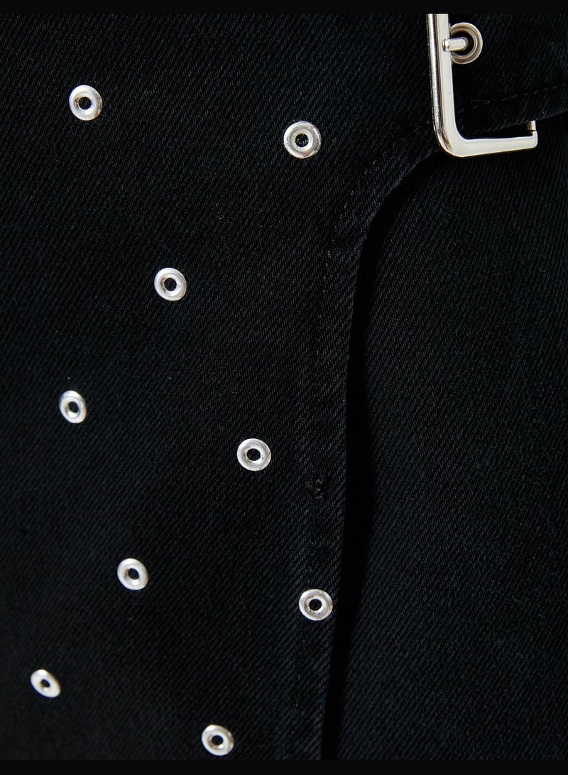 Jean Skort Metal Sequined Detail Envelop  Cotton