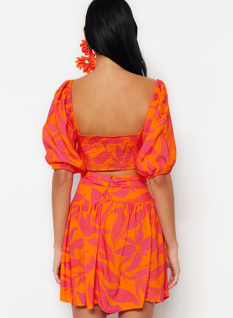 Cut Out Detail Printed Top & Skirt Set