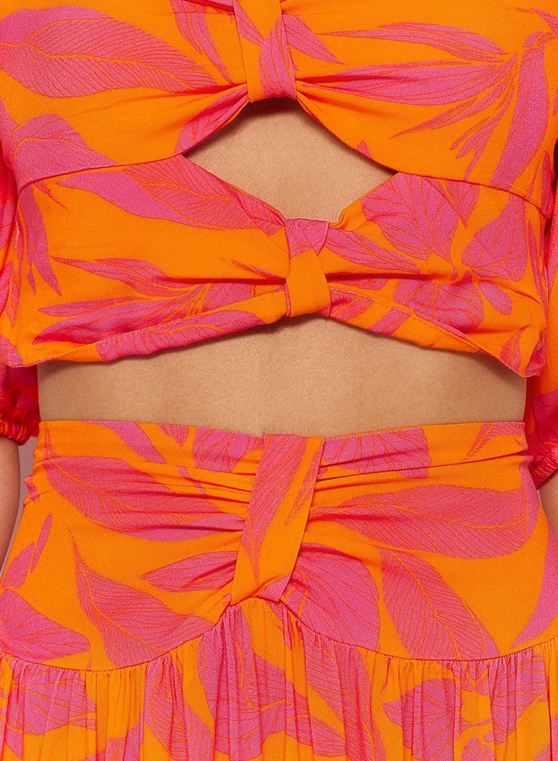 Cut Out Detail Printed Top & Skirt Set