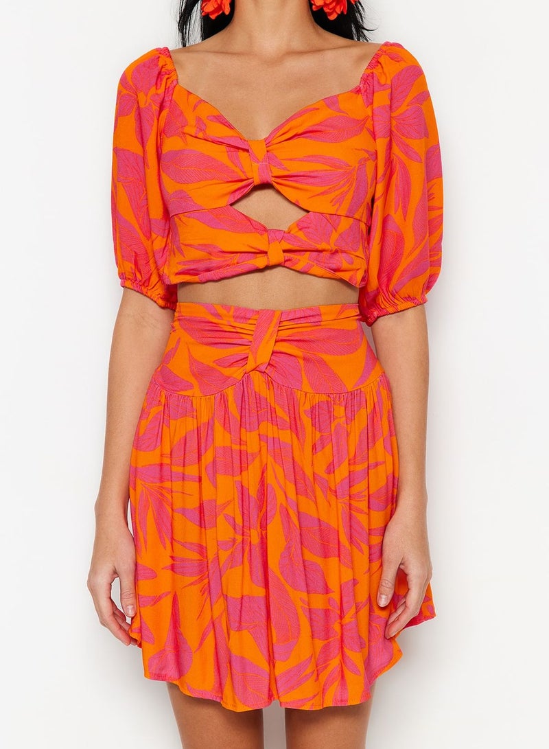 Cut Out Detail Printed Top & Skirt Set