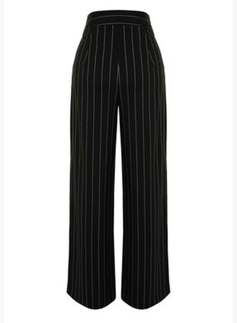 Black Wide Leg Glitter Detailed Striped Woven Trousers TWOSS23PL00223