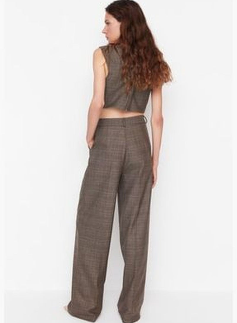 Brown Wide Leg Woven Trousers TPRAW23PL00016