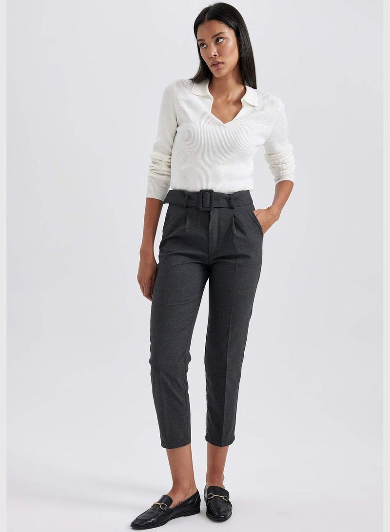 Slim Fit High Waisted Ankle Chinos