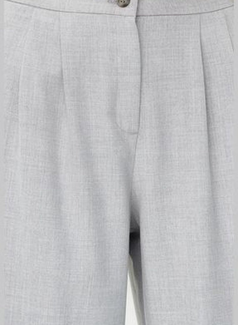 Gray Straight/Straight Cut Belt Detail Woven Trousers