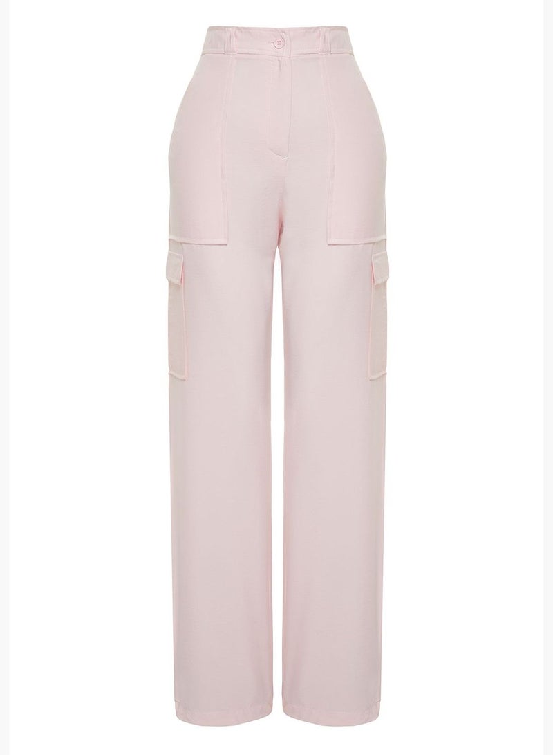 Pink Cargo Wide Leg Contrast Stitch Detail Woven Trousers TWOSS21PL0288