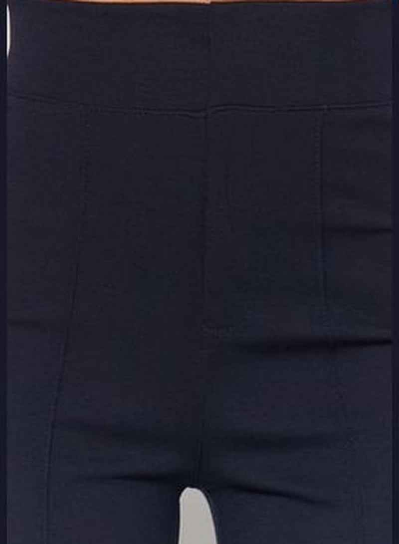 Navy Blue High Waist Lifter Ribbed Elastic Waist Slim Fit Thick Knitted Pants TWOAW24PL00114