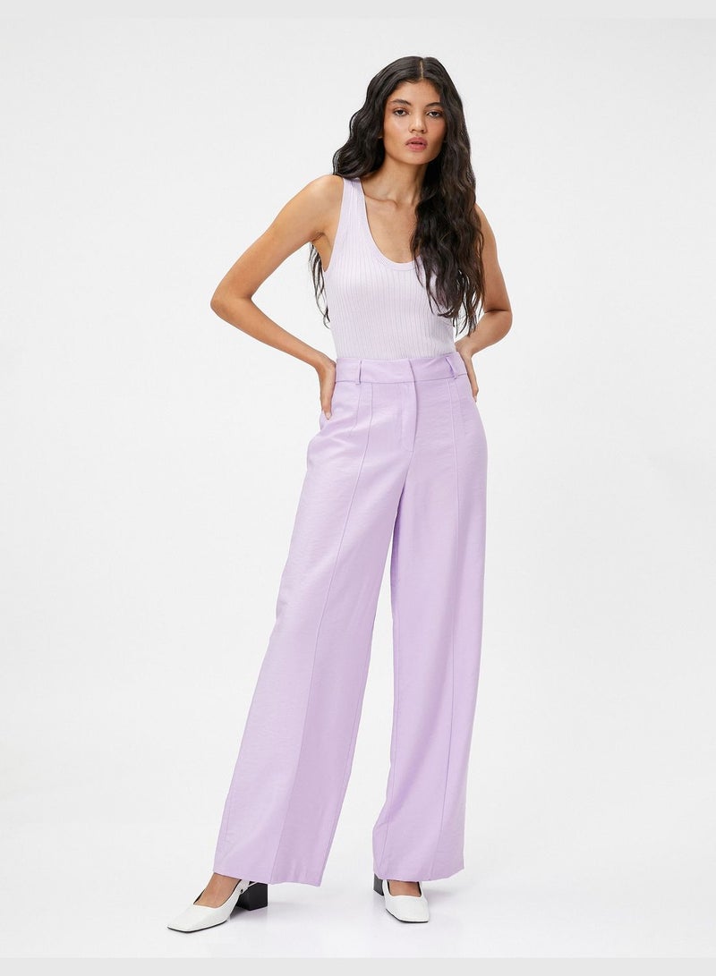 Wide Leg Ribbed Trousers