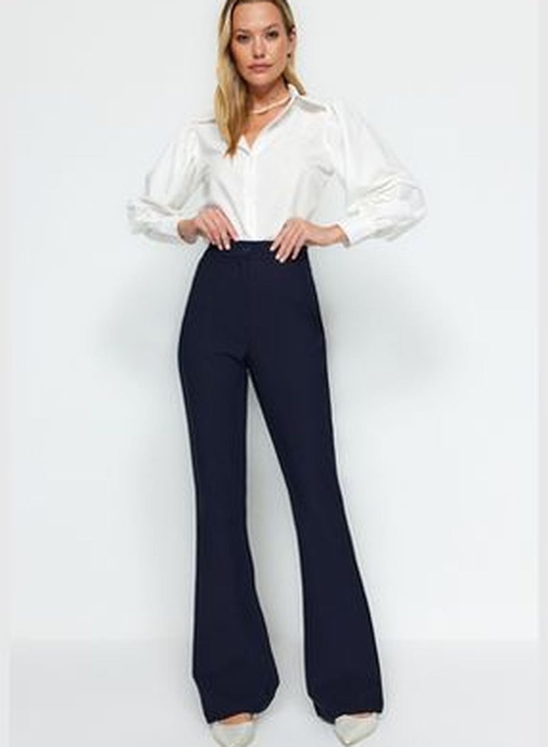 Navy Blue Spanish Leg Flare Woven Trousers TOFAW19BB0581