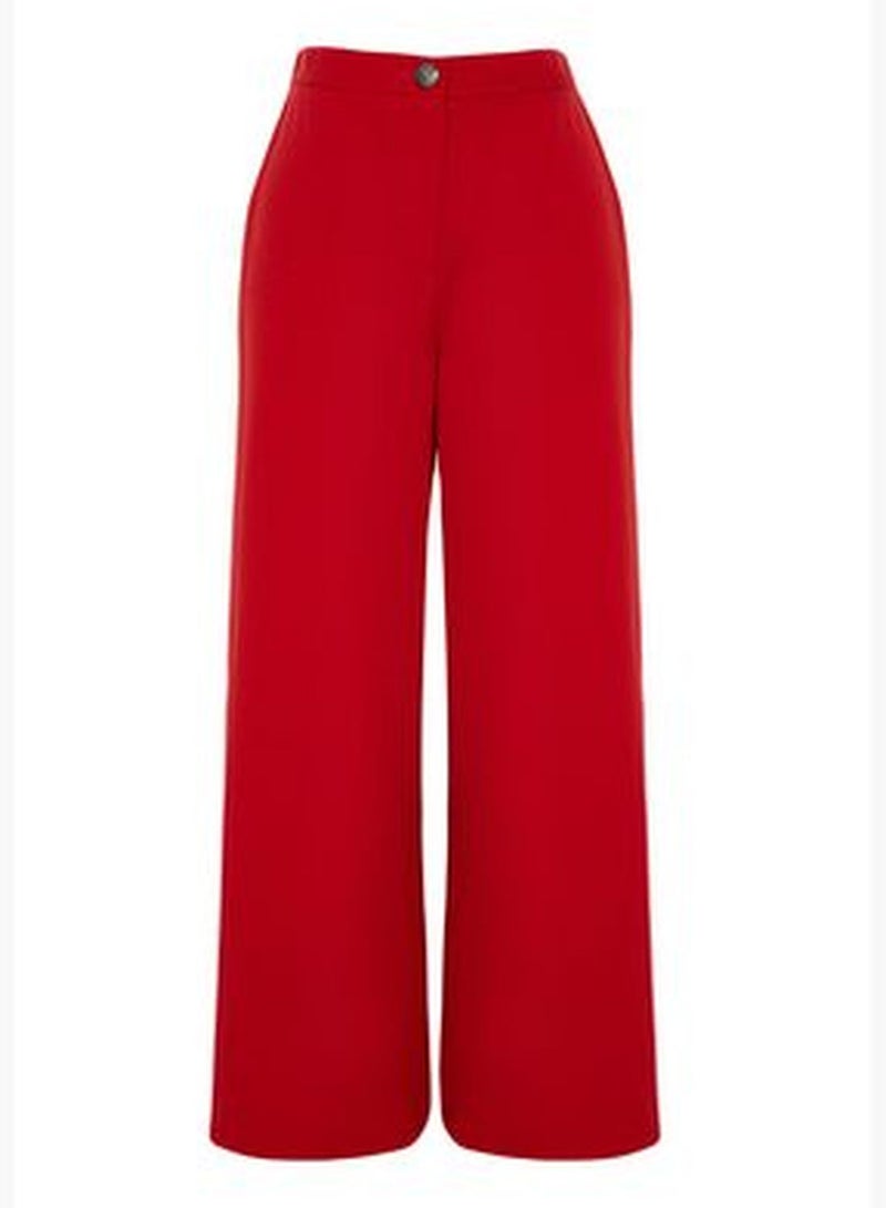 Red Wide Leg Woven Trousers with Side Buttons TWOSS20PL0398