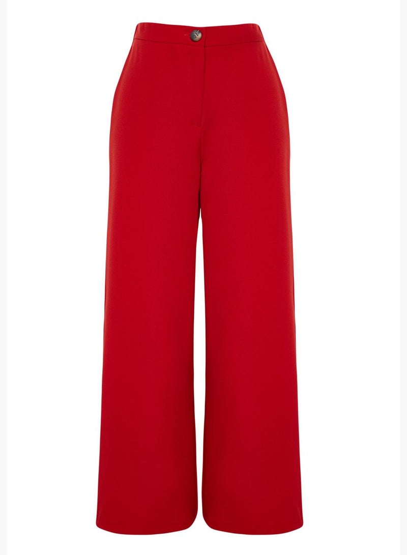 Red Wide Leg Woven Trousers with Side Buttons TWOSS20PL0398