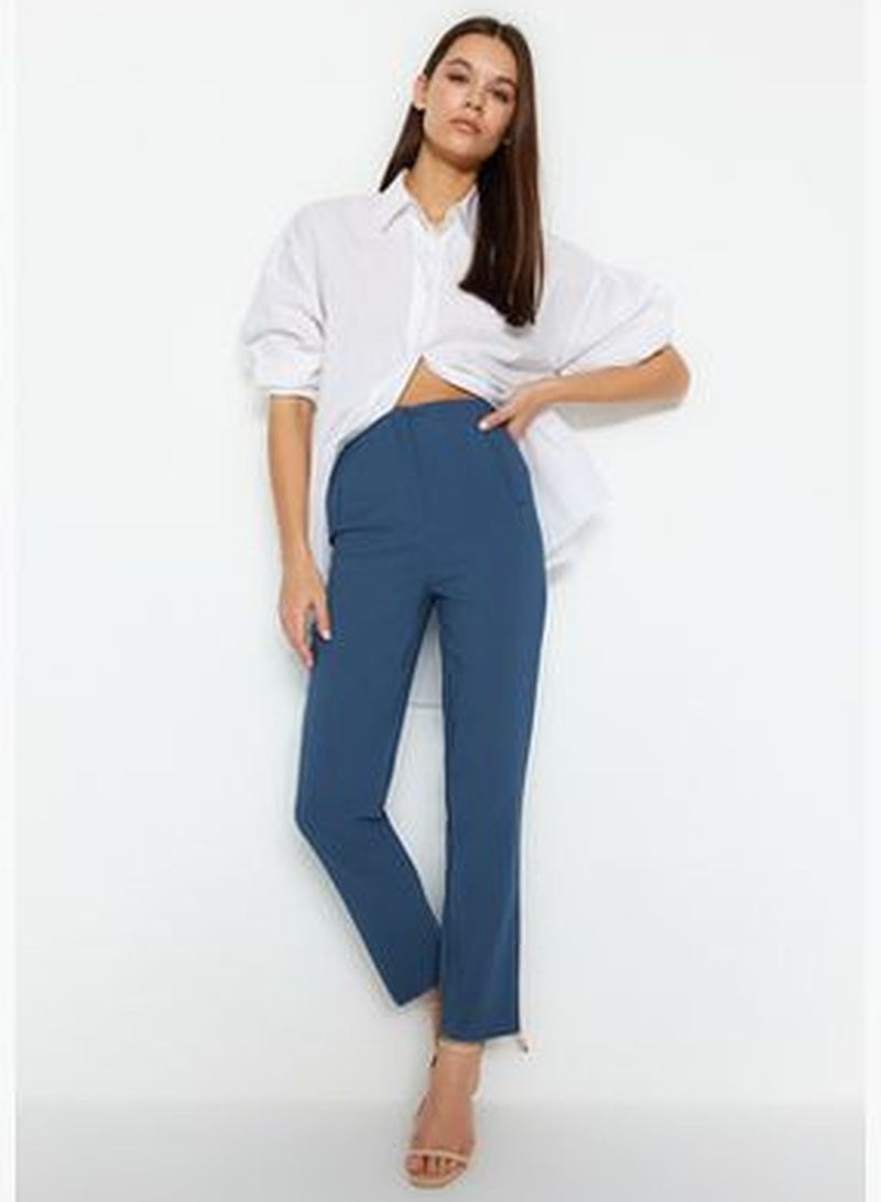 Indigo Cigarette Fit Darted High Waist Ankle-Length Woven Trousers TWOSS20PL0515