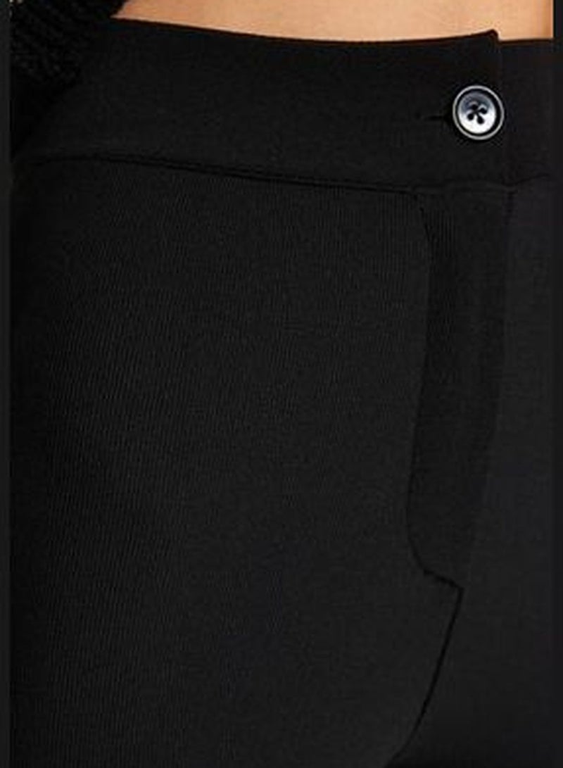 Black Ottoman High Waist Flare/Flare-Up Knitted Leg Pants Trousers TWOAW24PL00165