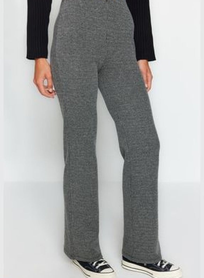 Gray Patterned High Waist Flare/Flare-Up Knitted Pants Trousers TWOAW24PL00178